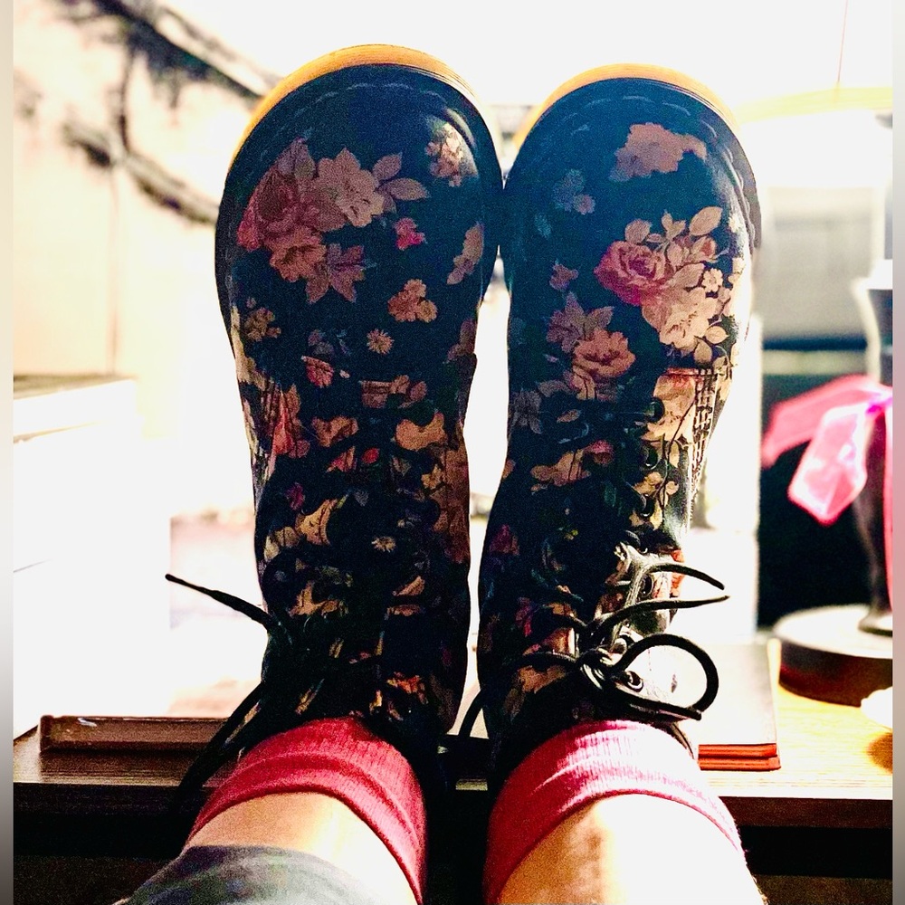 Dr. Martens Black Floral Airwair Combat Boots - Picture 9 of 11